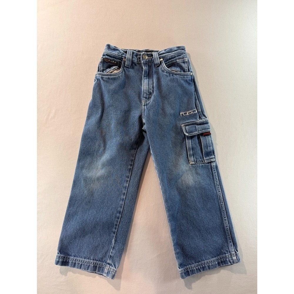 Vintage FUBU Cargo Jeans Kids‎ Size 7 Blue Denim Y2K Baggy Pants